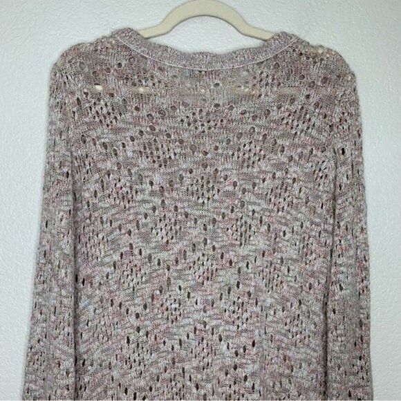 Knox Rose Boho Open Knit Ruffle Hem Long Sleeves Pullover Sweater - Picture 7 of 10